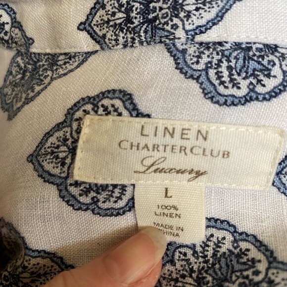 100% Linen Charter Club Luxury Long Sleeve Button-down Shirt  - Large - Picture 4 of 5